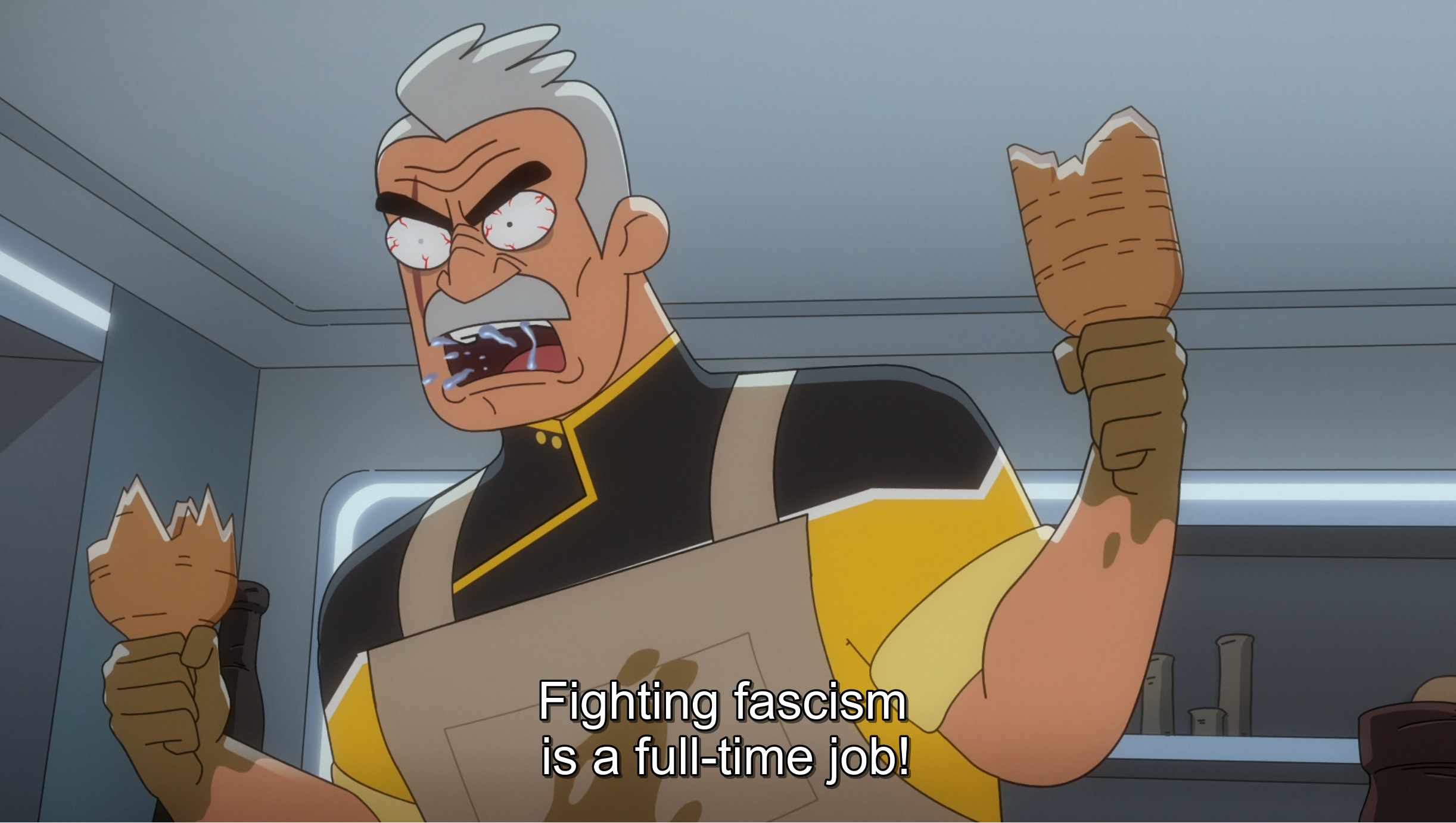 The meme features an image of a character from the TV show "Rick and Morty" with a shocked expression. The character is holding a sign that reads "I'm a [insert job here]". The text "I'm a [insert job here]" is often replaced with a humorous or ironic job title, such as "I'm a professional snail trainer" or "I'm a professional couch warmer". In this specific meme, the text is "I'm a professional [censoring]".